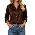 thumbnail image 3 of Button up Shirt Women Zaewscy Women's Satin Button Down Shirt Point Collar 3/4 Sleeve Elegant Casual Blouse Brown XL, 3 of 8