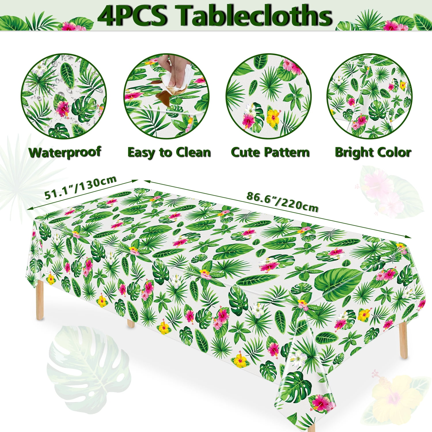 4er-Set Hawaii Tischdecken Mit Palmenblatt-Muster – 220 X 130 Cm, Wasserdicht, Wiederverwendbar Für Luau-Party & Sommer-Deko