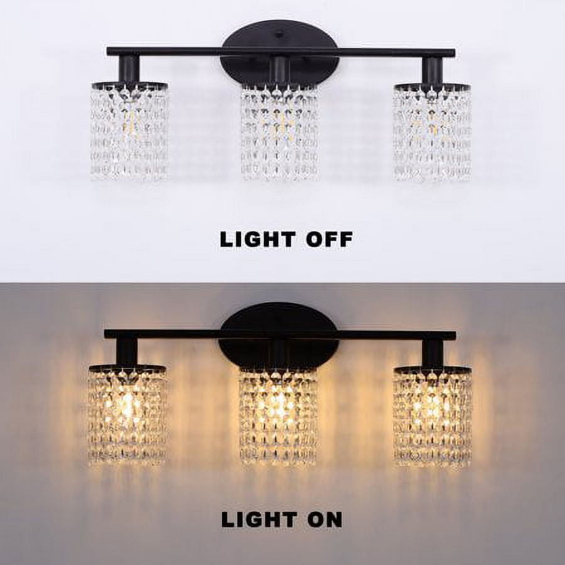 LOHAS 3-Light Modern Black Bathroom Vanity Lights with Crystal Shade, Industrial Crystal Drop Bathroom Lighting Fixtures,Interior Lighting Fixture Over Mirror