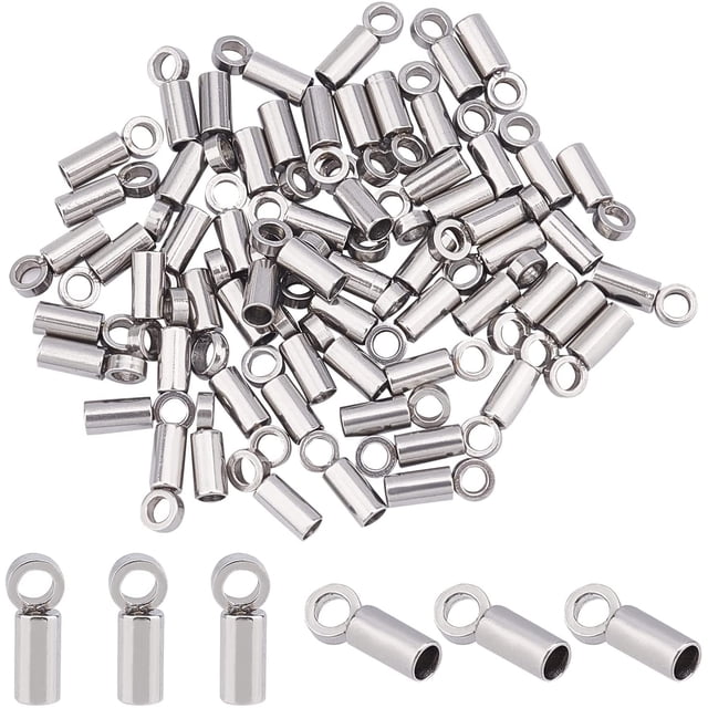 60pcs Tube End Caps Stainless Steel Cord Ends 1mm Inner Diameter Smooth End Caps Terminators Cord Finding for Leather Cord Bracelets Jewelry Making Stainless Steel Color