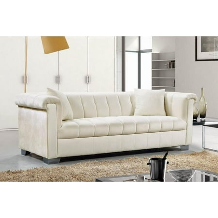 Meridian 615 Kayla Living Room Sofa In Cream Tufted Velvet Meridian 615 Kayla Living Room Sofa In Cream Tufted Velvet Contemporary Style