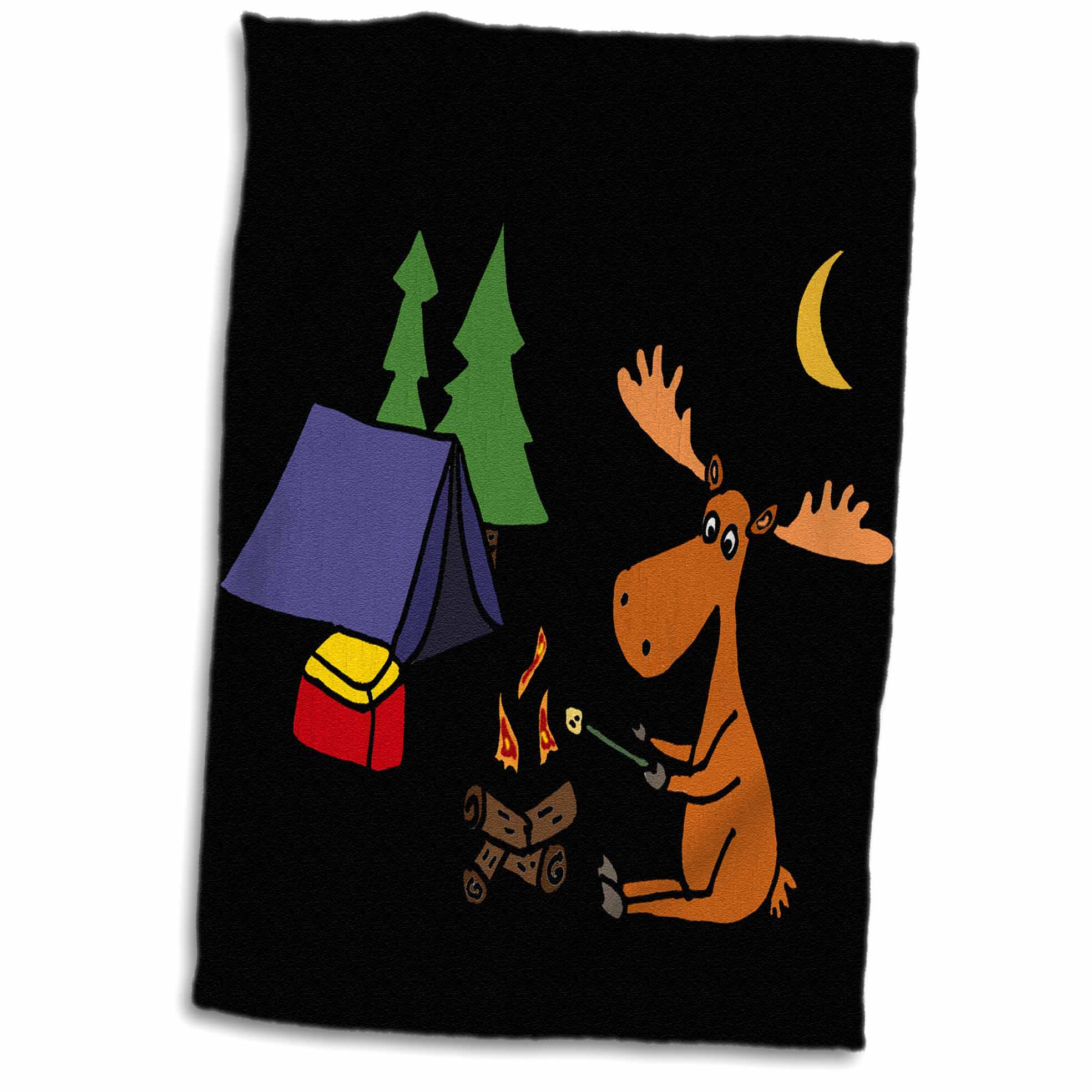 3dRose Cool Funny Moose Camping and Roasting Marshmallows Towel, 15 by 22inch