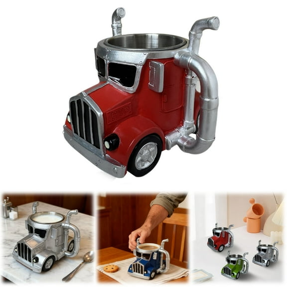 DMHW74S Semi Truck Shaped Coffee Mug Novelty Ceramic Cup For Truck Drivers Dad Gift Idea Office Desk Home Kitchen Use