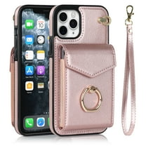 Wallet Case Compatible with iPhone 11 ProMax, Case with Card Holder,with a strap, RFID Blocking Leather Cover 360°Rotation Ring Kickstand Protective Bumper Designed for AppleiPhone 11 Pro Max,Rosegold