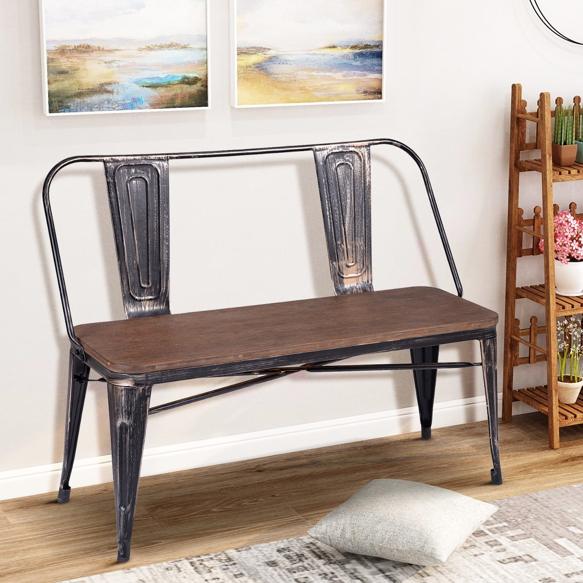 ModernLuxe Stylish Dining Bench with Wooden Seat Panel and Metal Legs