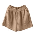 thumbnail image 4 of Tfken High Waisted Shorts Women Stretch Stretchy Linen Casual Shorts Wide-Leg Pockets Short Pants Elastic Waist Ladies Comfortable Clothes Vacation Beige, 4 of 4