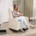 thumbnail image 2 of OUYAWEI UpholsteRed Rocking Chair in Fabric with High Backrest,Comfy Glider Accent Chair Rocking Chair,Side Pocket and Rubber Wood Legs,Rocking Chair Nursery for Nursery Room,White, 2 of 8