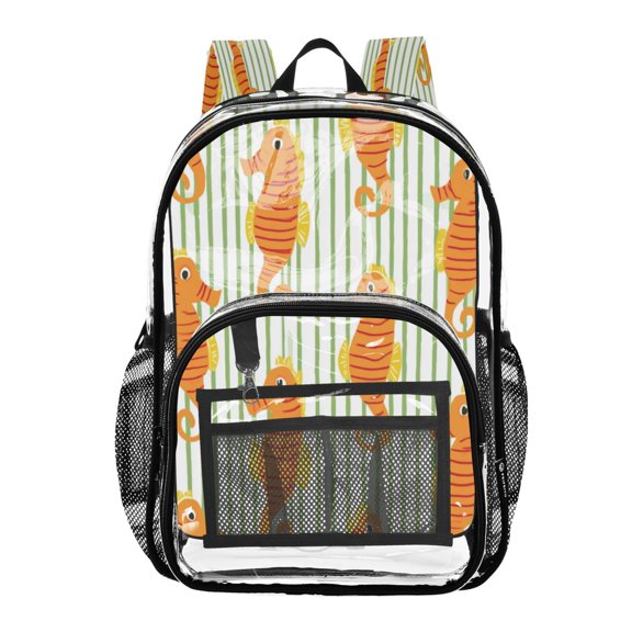PVC Transparent Backpacks Clear Backpack for Travel and Outings Orange Seahorse