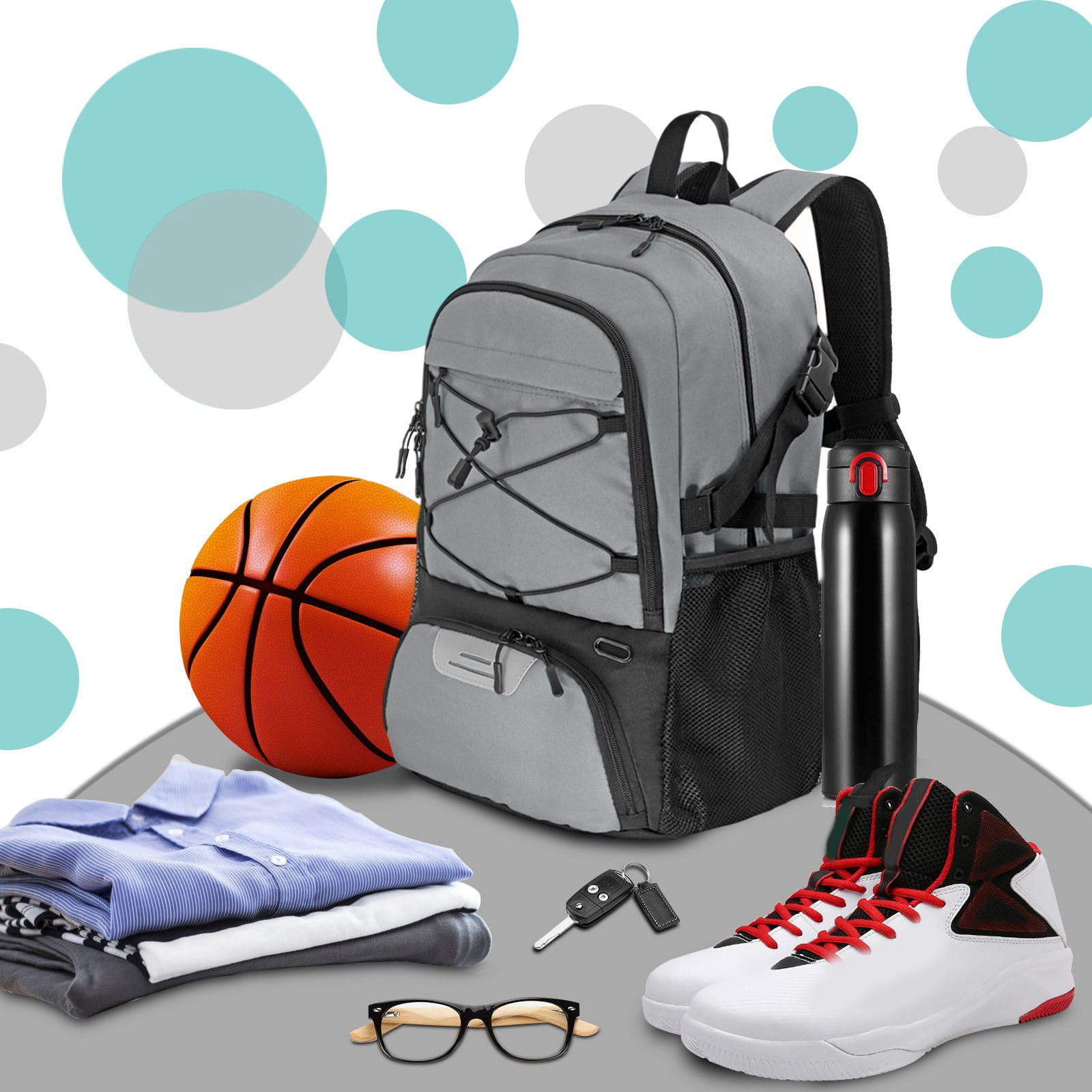 COM1950s Basketball Backpack,32L Travel Laptop Backpack with Shoe