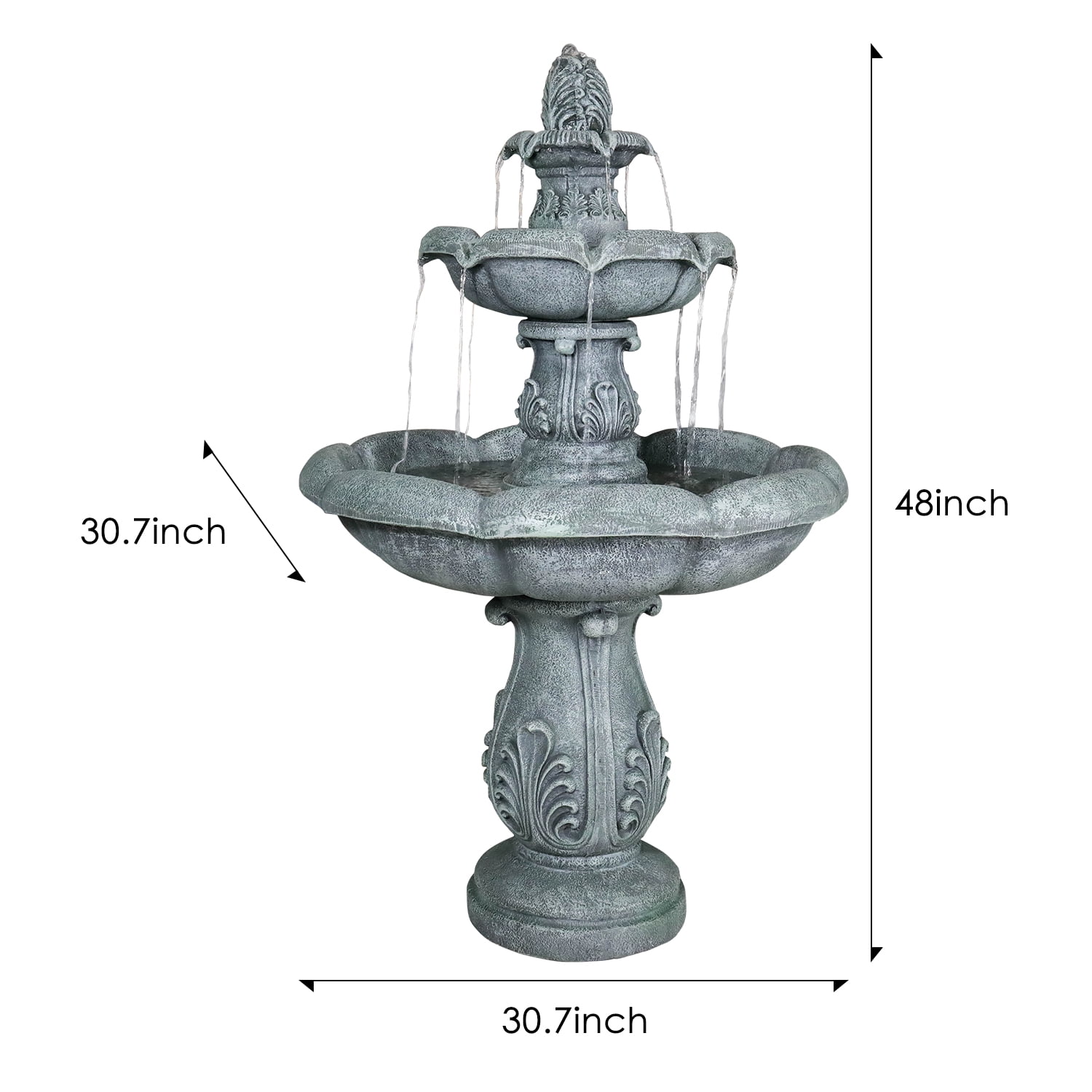 48in High Outdoor Three-Tier Water Fountain with Water Pump for Gardens, Landscaping, Patios, Balconies and Lawns Decoration