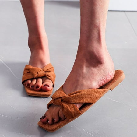 

Ykohkofe Fashion Summer Plus Size Women s Shoes Flat Heel Suede Bow Beach Slippers