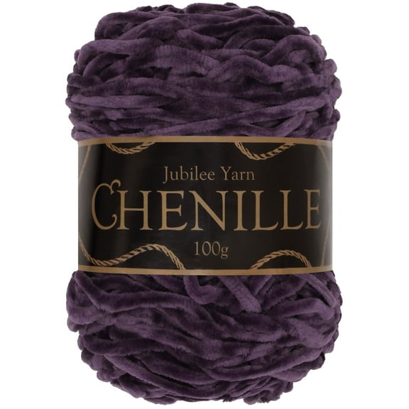 JubileeYarn Chenille Yarn - Worsted Weight - 100g/cake - Amethyst - Dark Plum Purple Velvet - Crochet and Knitting Yarn - 1 Cake