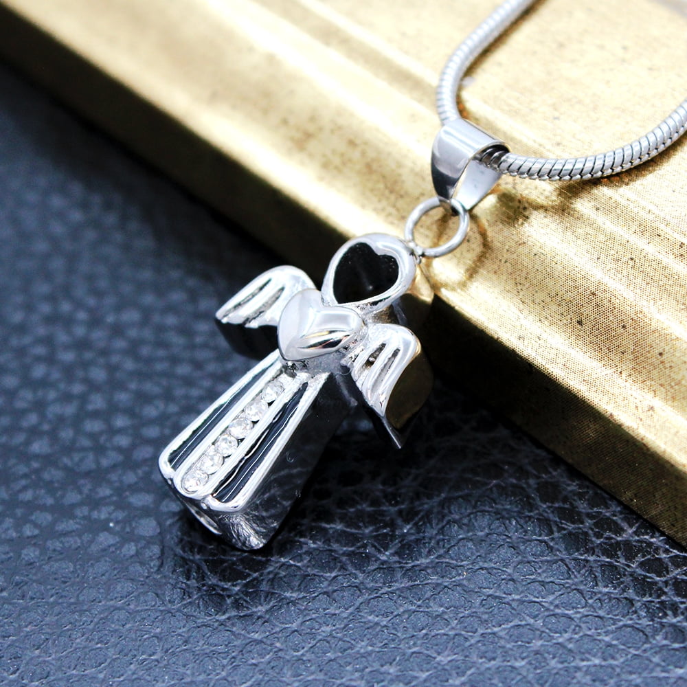 Silver Angel of love Urn Pendant Memorial Keepsake Cremation Jewelry Ashes Holder Necklace with Free Funnel Kit and Velvet Jewelry Box