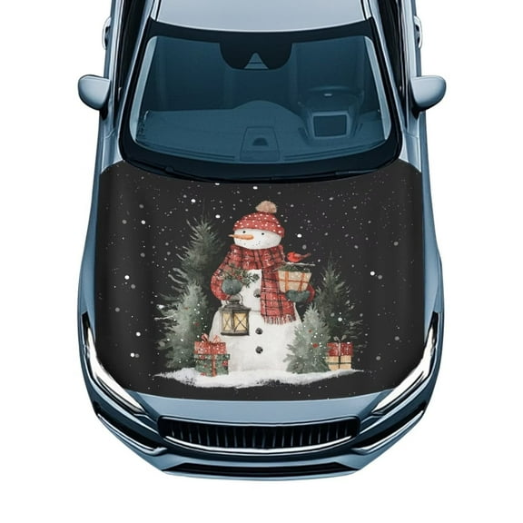 Uorisanigo Car Hood Cover Elastic Cute Gift Christmas Snowman Car Hood Cover Protector Easy to Install Automotive Accessories Suitable for Cars All-Weather Protection