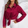 thumbnail image 3 of Fouhkni Womens Satin Button down Shirts Dressy Casual V Neck Long Sleeve Tees Elegant Collared Tops, 3 of 8