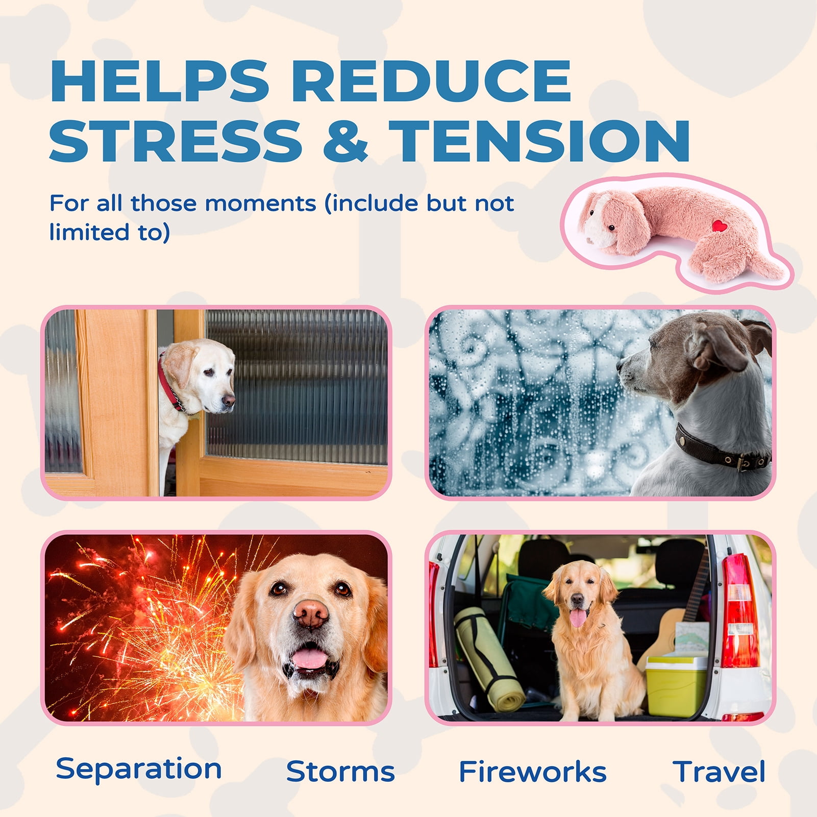 Heartbeat Toy Puppy Heartbeat Stuffed Toy for Dog Calming Aid, Heartbeat Puppy Toy for Pets Anxiety Relief, Dog Comfort Toy for Behavioral Aid Crate Training, Puppy Essential Pink
