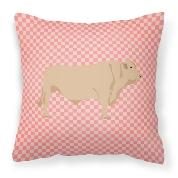 Carolines Treasures BB7826PW1818 Charolais Cow Pink Check Fabric Decorative Pillow, 18 x 18 in.
