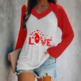 thumbnail image 2 of Moda mujer Casual cuello en V Día de San Valentín estampado contraste costura manga larga camiseta Fridja  hkj3368, 2 of 7