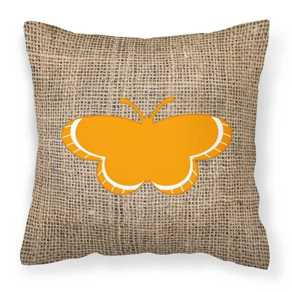 Carolines Treasures BB1039-BL-OR-PW1414 Butterfly Burlap and Orange Canvas Fabric Decorative Pillow BB1039 14Hx14W
