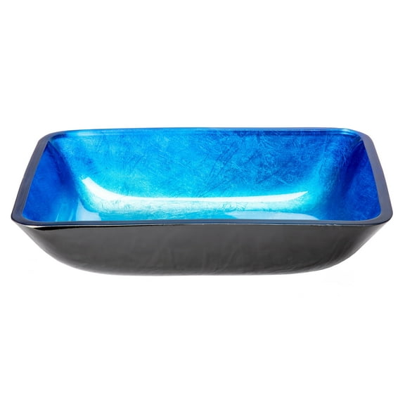Eden Bath EB-GS79 4.375 in. Rectangular Foil Glass Vessel Sink with Exterior, Royal Blue & Black