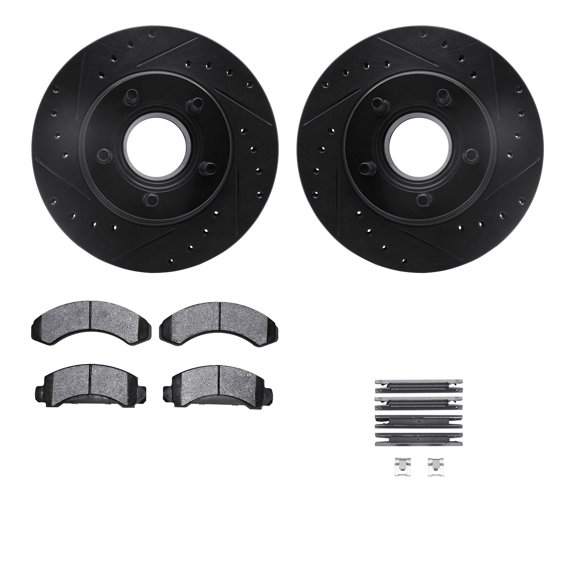 Dynamic Friction Company Front Brake Rotors-Drilled and Slotted-Black with 5000 Advanced Brake Pads includes Hardware 8512-54061
