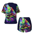 thumbnail image 5 of Naloa Howling Wolf Women's Short-Sleeved Pajama Set, Loungewear, Summer pajamas, Breathable Cozy - Medium, 5 of 9