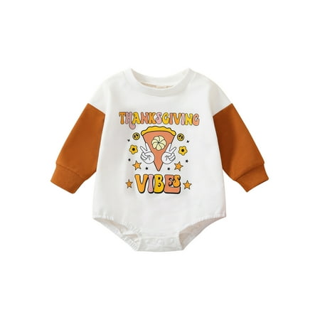 

Ma&Baby Baby Girls Boys Thanksgiving Casual Romper Long Sleeve Letter Print Patchwork Playsuit