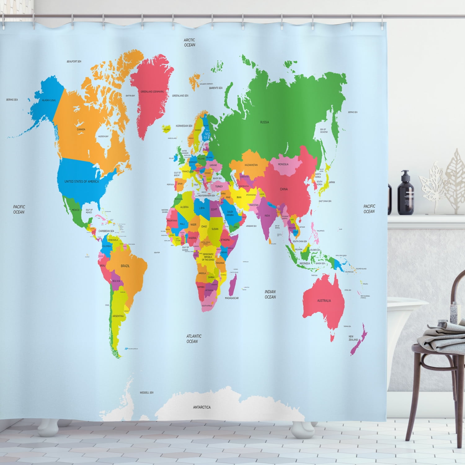 World Map Pattern Shower Curtain Bathroom Waterproof Fabric 12 Hooks 71 Inch Hot 