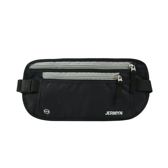 Jermyn Travel Money Belt for Women & Men with RFID-Blocking - Hidden Traveling Bumbag for Money, Cards & Passport - Lightweight Secure Jermyn Wallet (Deep Black)