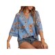 thumbnail image 4 of SAYOO Tops casuales para mujer, estampado floral, manga 3/4, cuello en V, ahuecado, patchwork, tops sueltos SAYOO casual, 4 of 6