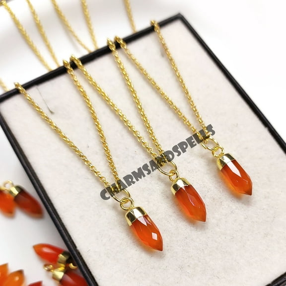 Natural Carnelian Pendant, Carnelian Pencil Necklace, 14K Gold Plated Carnelian Necklace, Boho Pendant, Carnelian Jewelry, Women Gift
