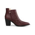 thumbnail image 3 of BLISSFUL STEP Perforated Block Heels Zipper Western Ankle Booties for Women Burgundy 9, 3 of 7