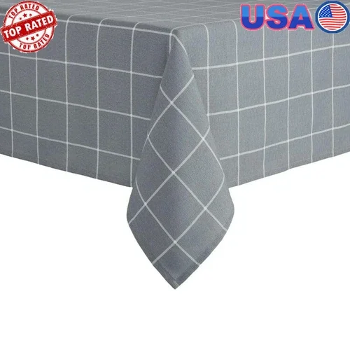 60"W X 84"L Grey Fabric Tablecloth Easy Care Cotton/Polyester Blend Dining Decor