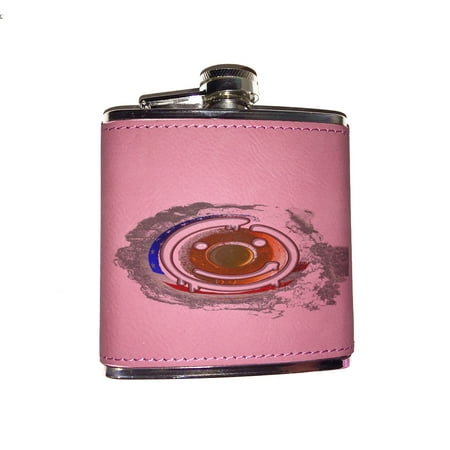 Face Billet - KuzmarK Pink Leather Flask - Happy Face American Flag Bullet