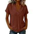 thumbnail image 3 of ClodeEU Women's V Neck Peter Pan Collar Short Sleeve Top ,Solid Color Casual Blouse Brown,Women's Plus XXL, 3 of 8