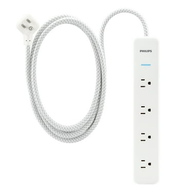 Philips Surge Protector, 4 Outlet, Adapter-Spaced, 450J, Braided Cord, 4ft, White