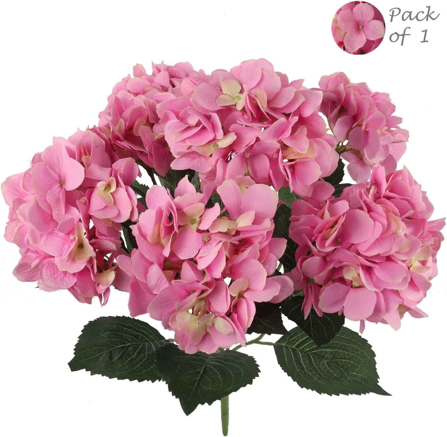 20-Inch Hydrangea Bush with 7 Heads Pink – Artificial Silk Flower Bouquet for Home, Wedding & Event Décor