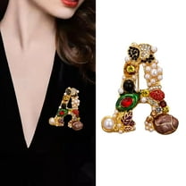 Wentin Reduced Brooch Crystal Pearl Initial Brooch Gold Plated Enamel Colored Letter Letter Brooch Brooch Jewelry