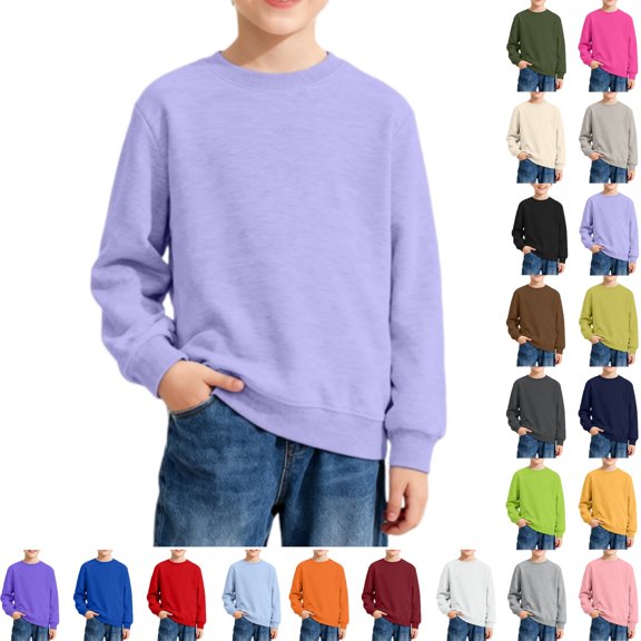 YOUYEDIAN Kids Long Sleeve Shirts Casual Soft Solid Color Pullover Top