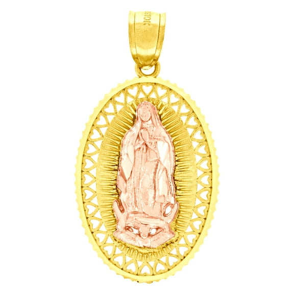 10k Two-tone Gold Unisex Lady of Guadalupe Religious Charm Pendant for Men Women