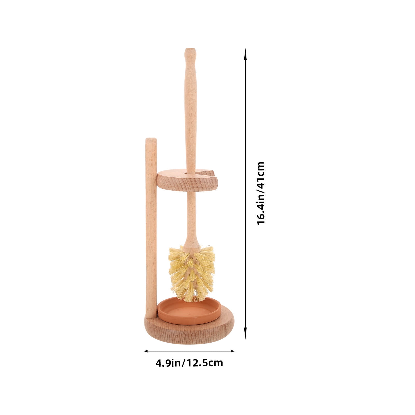 WEUVEB Toilet Brush Set with Khaki Wood Handle and Ceramic Holder, Bathroom Cleaning Tool for Easy Toilet Maintenance