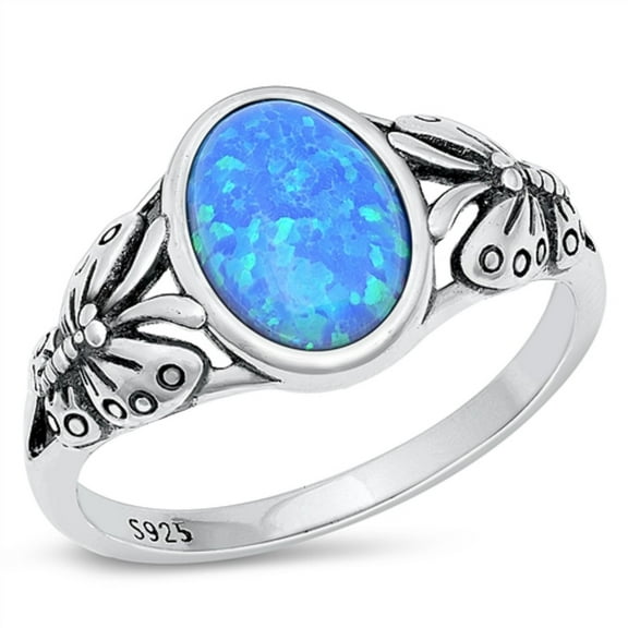 All In Stock Blue Simulated Opal Decorated Butterfly Ring Sterling Silver Size 5
