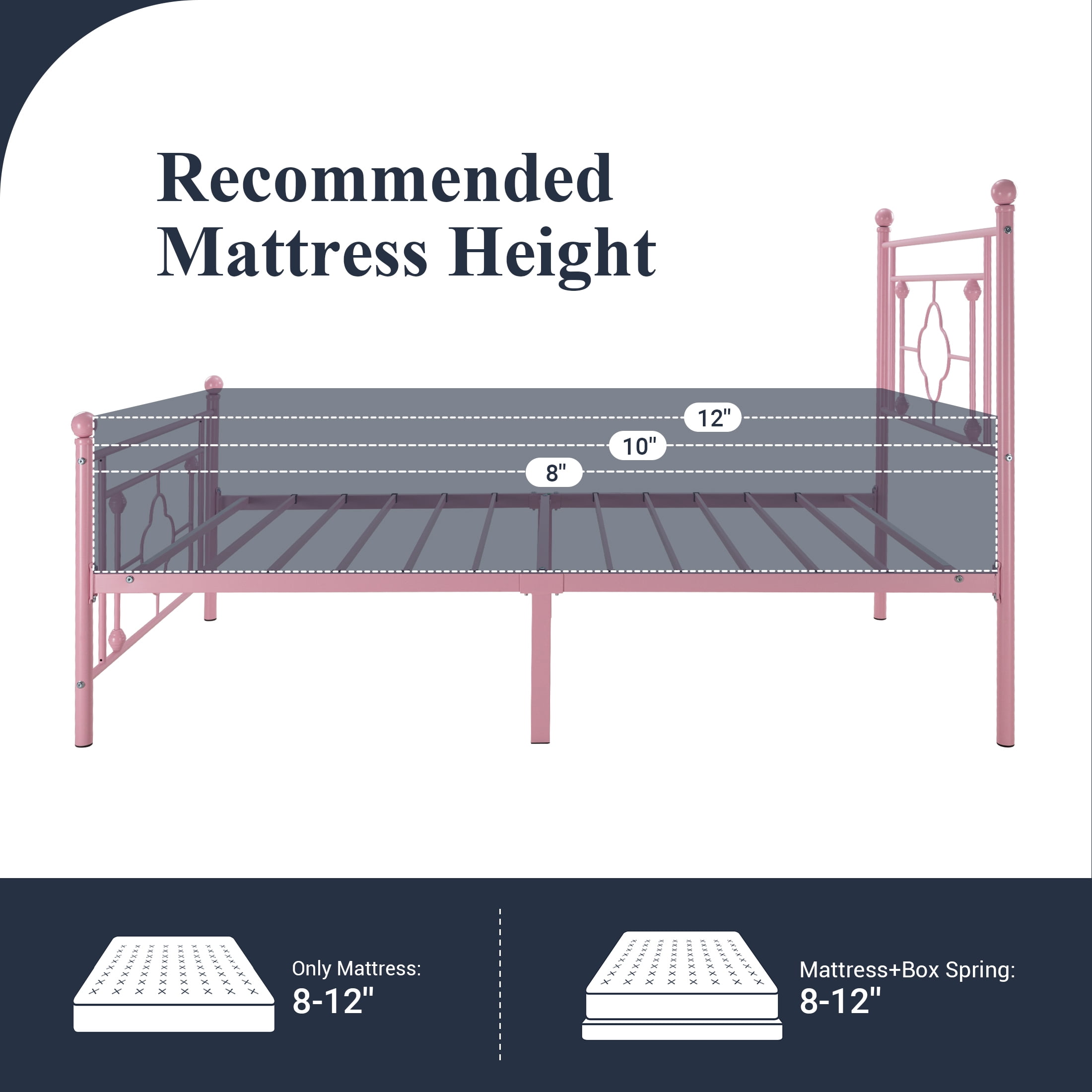 Allewie Twin Size Metal Platform Bed Frame with Victorian Vintage Headboard and Footboard, Pink