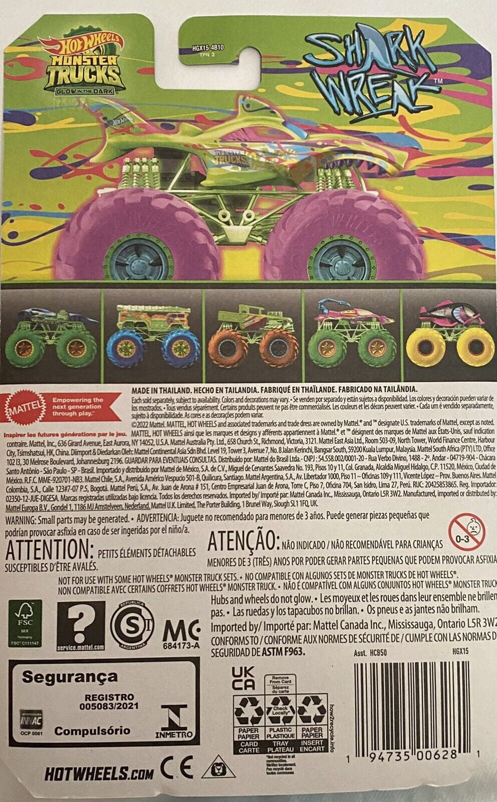 Carrinho de Brinquedo Hot Wheels  Lister - Carro Monster Truck - 1:64 -  Shark Wreak - Ref 22/75 3/7 - 1un - Hot Wheels - Mattel - Hot Wheels