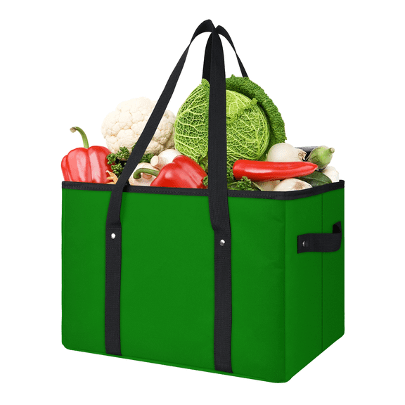 ADECORIVY Green Reusable Grocery Bags, Foldable Shopping Bags for Groceries with Handles, Large Grocery Tote for Kitchen, Market, Car, Trunk, Picnic