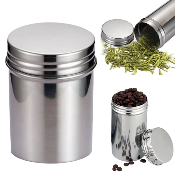 Nnndbs 304 Stainless Steel Storage Jar, Airtight Coffee Canister with Lid for Tea Sugar Beans Spice, Kitchen Food Storage Container for Coffee Beans Grounds Cereal Flour, 8.5x7cm