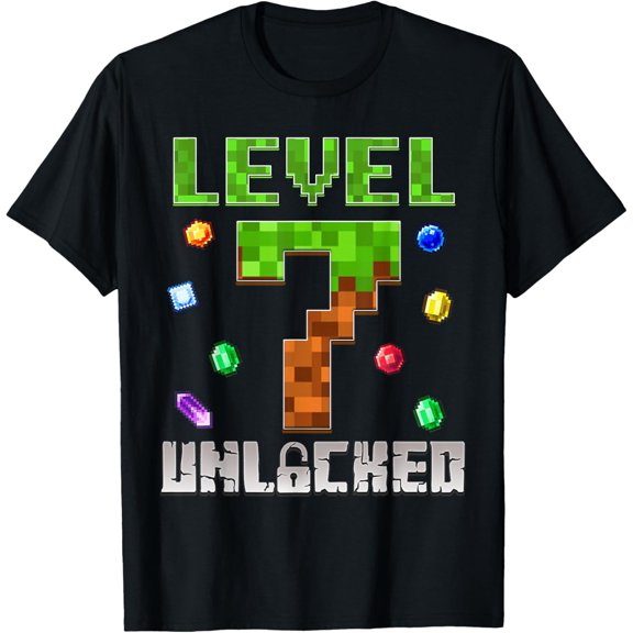 Velto Birthday Boy Level 7 Unlocked 7th Birthday Game Pixel T-Shirt All Size S-5XL