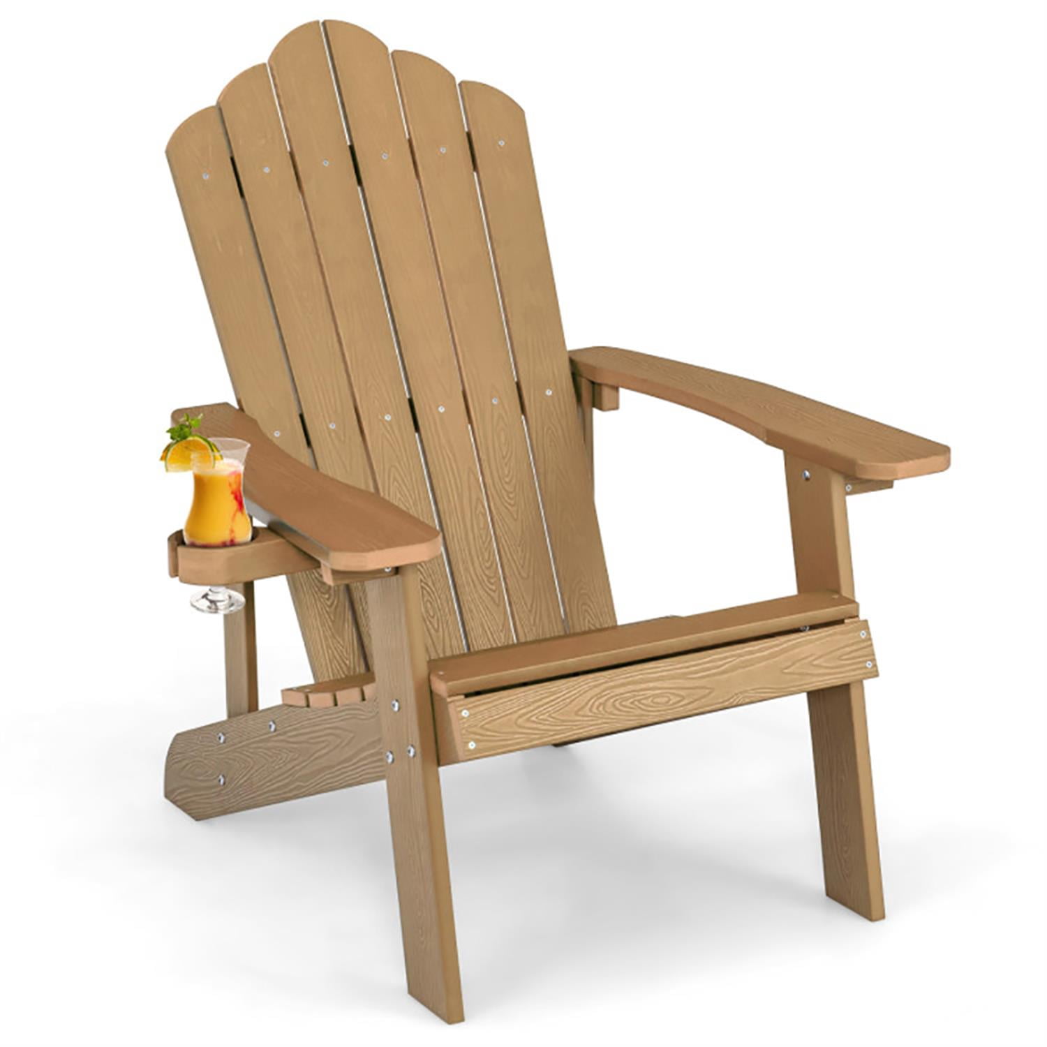 Spaco Outdoor Patio Weather Resistant HIPS Adirondack Chair with Cup Holder for Garden, Balcony, Poolside, Brown