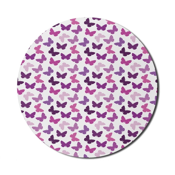 Butterfly Mouse Pad for Computers, Abstract Retro Butterfly Silhouettes Floral Springtime Girls Theme Image, Round Non-Slip Thick Rubber Modern Mousepad, 8" Round, Purple Lilac Pink, by Ambesonne