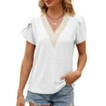 thumbnail image 2 of TEMOFON Petal Sleeve Tops for Women Summer Tunic Casual Shirts Loose Fit Tshirts Lace V Neck Cute white tee Size XL, 2 of 4